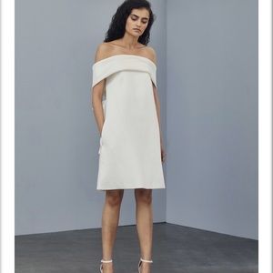 Amsale mikado off the shoulder shift dress - perfect for bridal events